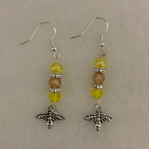 Silver and Yellow Bee Dangle Earrings